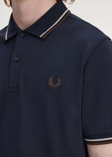 Fred Perry Polo's Twin tipped fred perry shirt - Navy Wheat Brown Tobacco