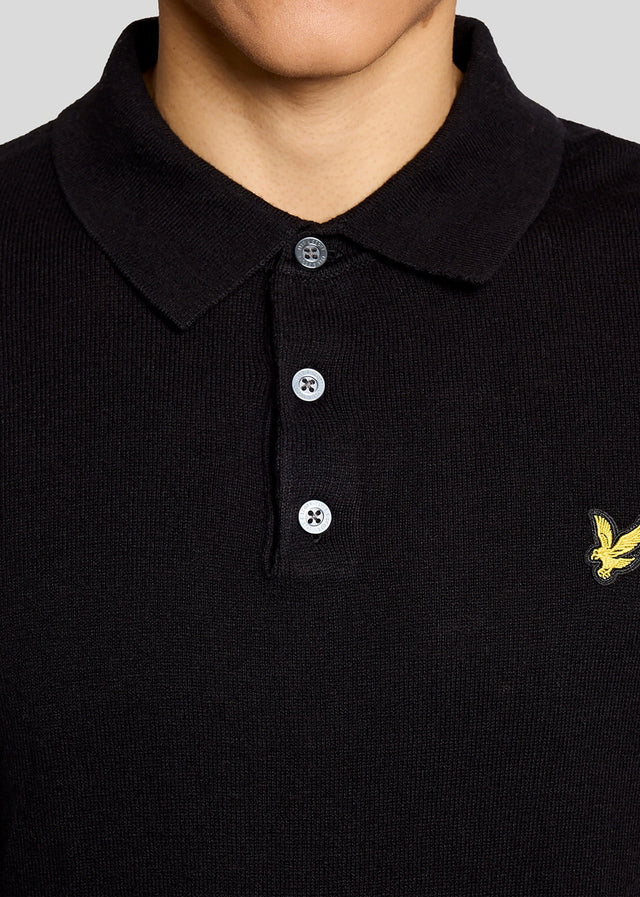 Lyle & Scott Longsleeve Polo's Cotton merino long sleeve knitted polo - jet black