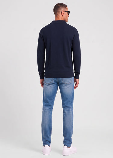 Lyle & Scott Truien Cotton merino long sleeve knitted polo - dark navy