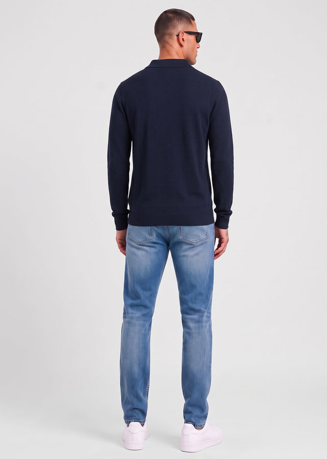 Lyle & Scott Longsleeve Polo's Cotton merino long sleeve knitted polo - dark navy