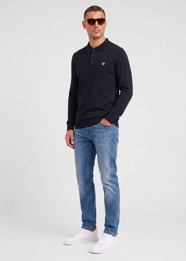 Lyle & Scott Truien Cotton merino long sleeve knitted polo - dark navy