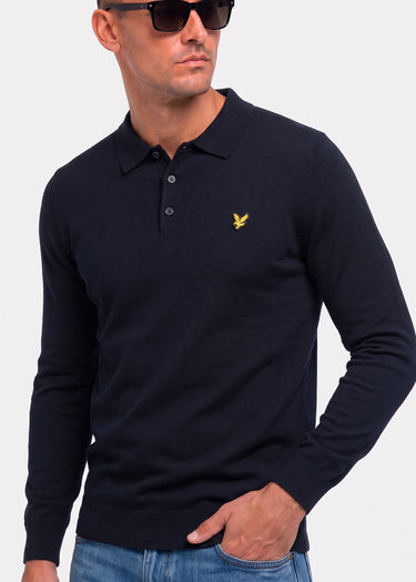 Lyle & Scott Truien Cotton merino long sleeve knitted polo - dark navy