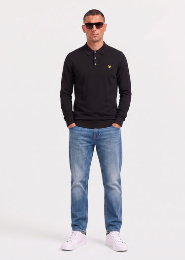 Lyle & Scott Truien Cotton merino long sleeve knitted polo - jet black