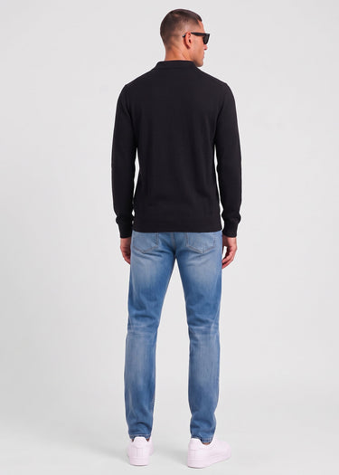 Lyle & Scott Truien Cotton merino long sleeve knitted polo - jet black