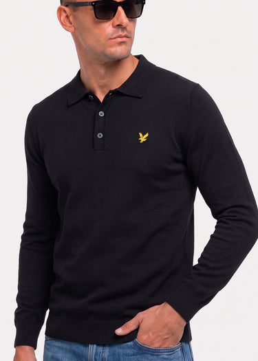 Lyle & Scott Truien Cotton merino long sleeve knitted polo - jet black