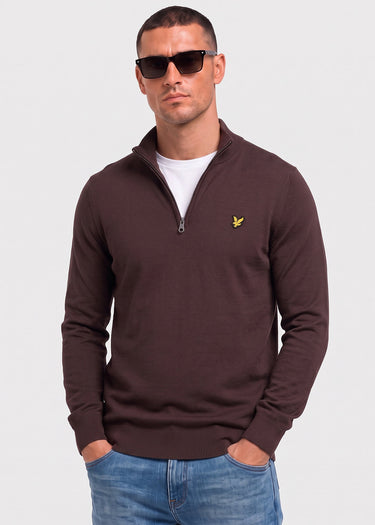 Lyle & Scott Truien Cotton merino quarter zip jumper - espresso