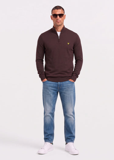 Lyle & Scott Truien Cotton merino quarter zip jumper - espresso