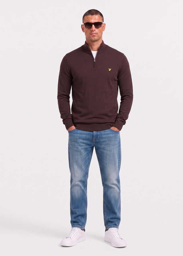 Lyle & Scott Truien Cotton merino quarter zip jumper - espresso