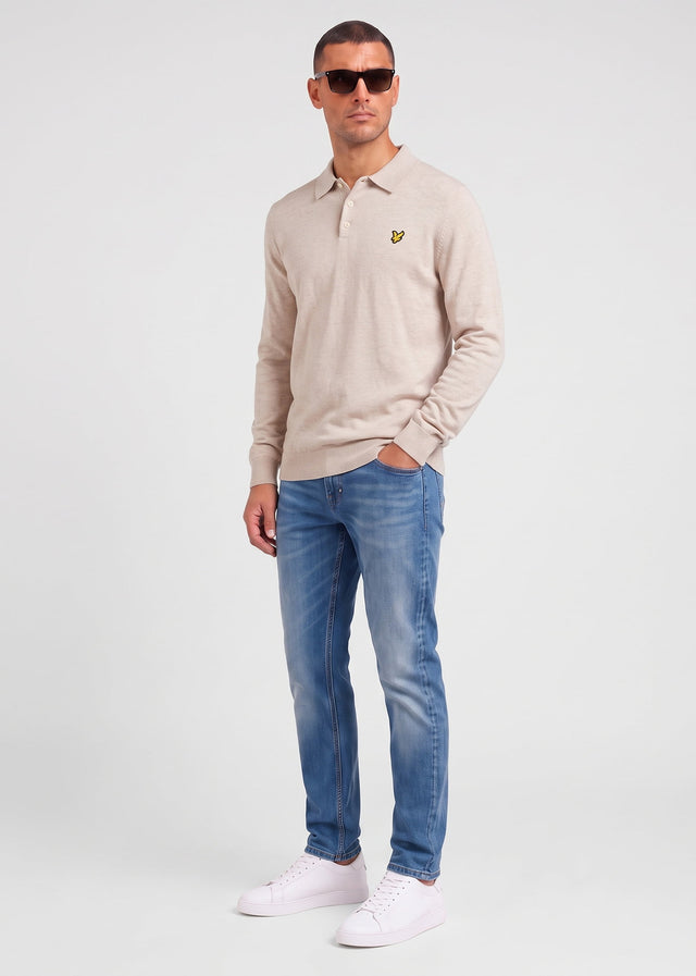 Lyle & Scott Longsleeve Polo's Cotton merino long sleeve knitted polo - cove