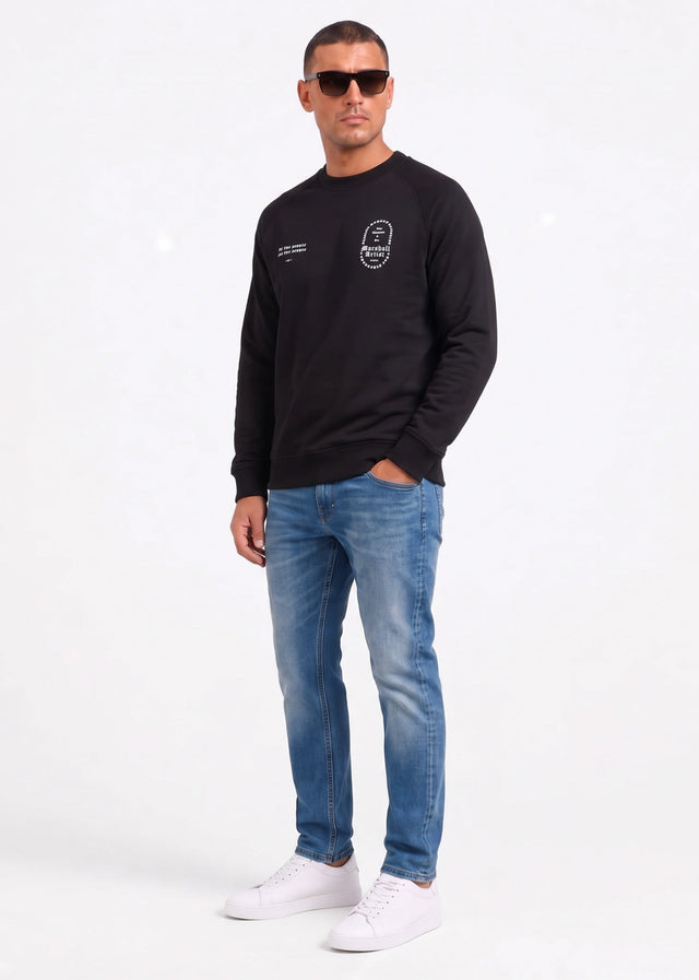 Marshall Artist Truien Blue print crew neck - black