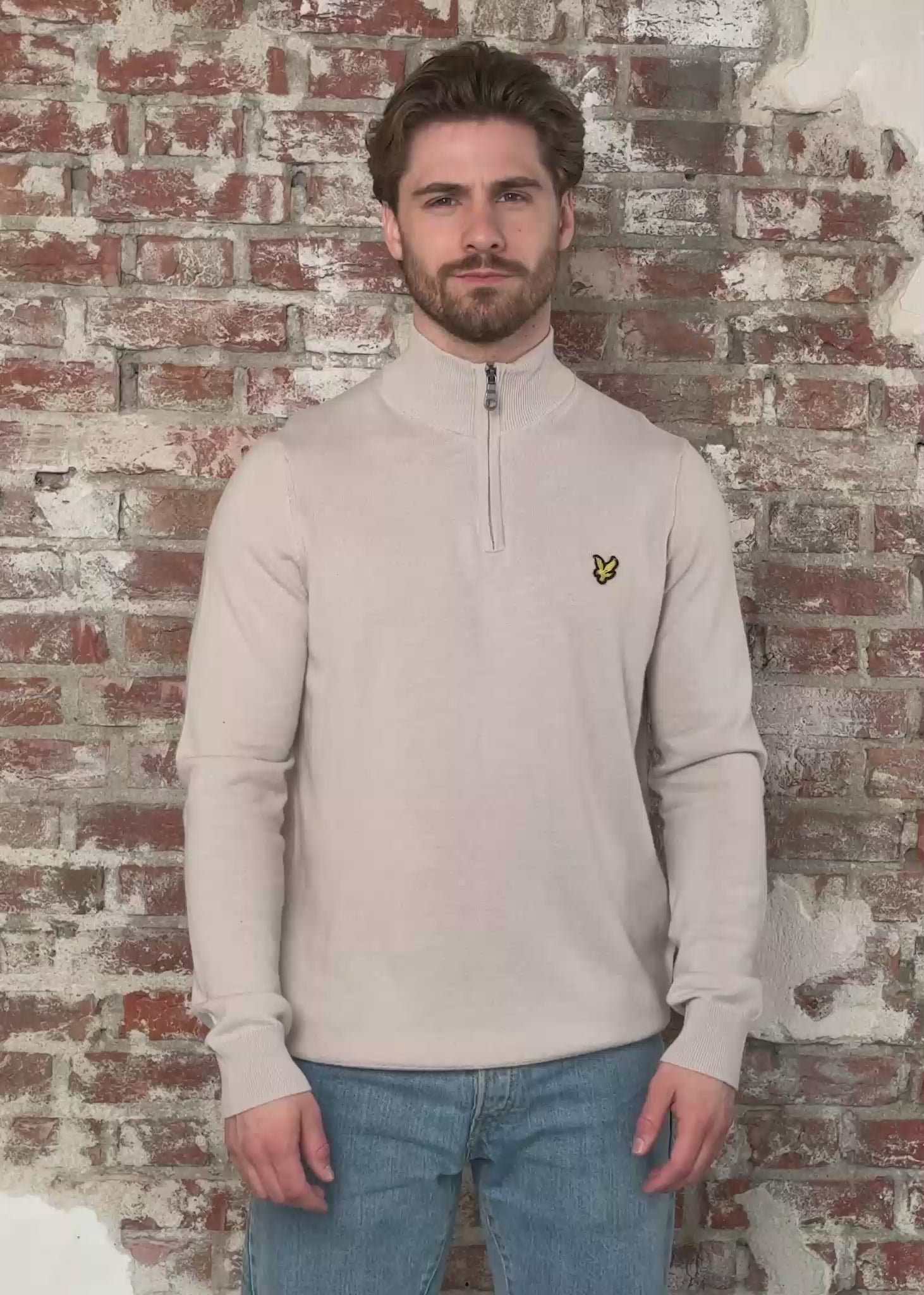 Lyle & Scott Truien Cotton merino quarter zip jumper - cove