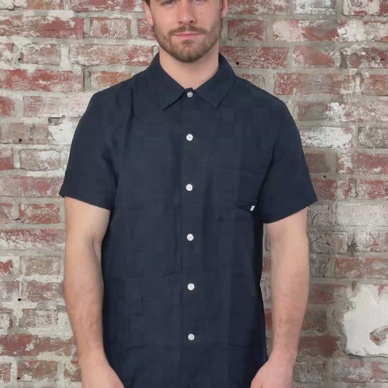 Farah Overhemden Fleet check ss bd - true navy