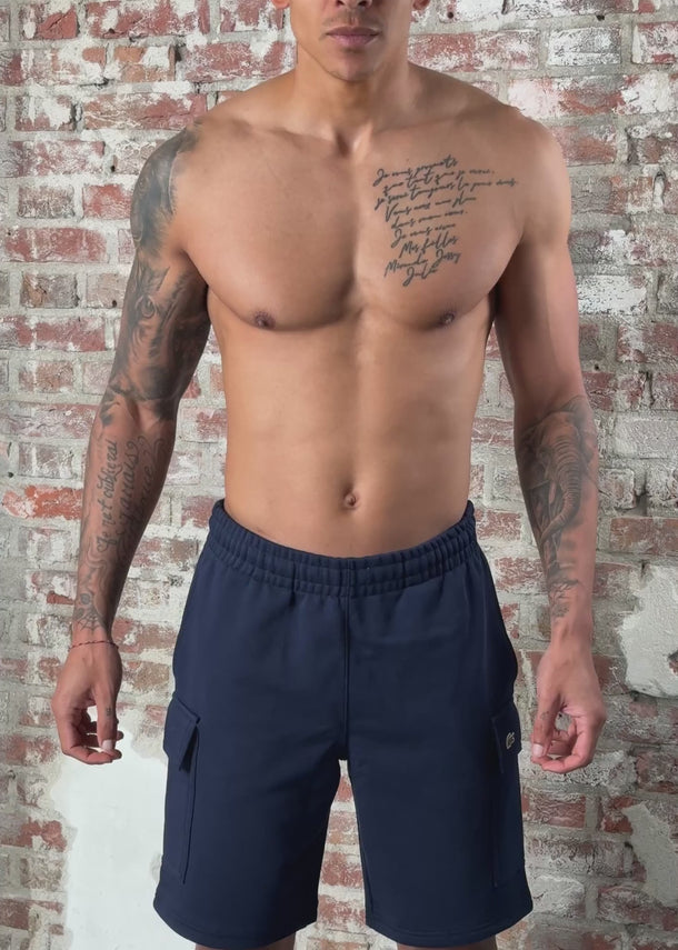 Lacoste Korte Broeken Regular fit fleece shorts - navy blue