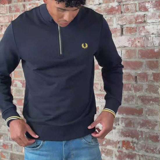 Fred Perry Truien Half zip sweat-shirt - navy ecru honeycomb