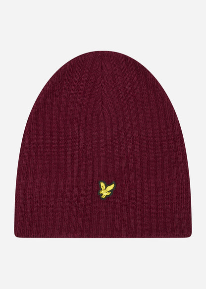 Lyle & Scott Mutsen  Knitted ribbed beanie - burgundy 