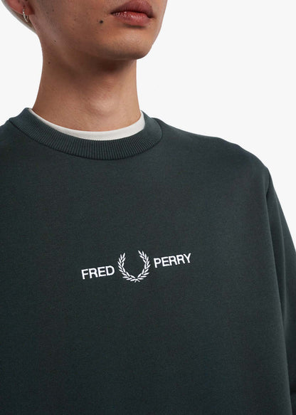 Fred Perry Truien  Embroidered sweatshirt - night green 