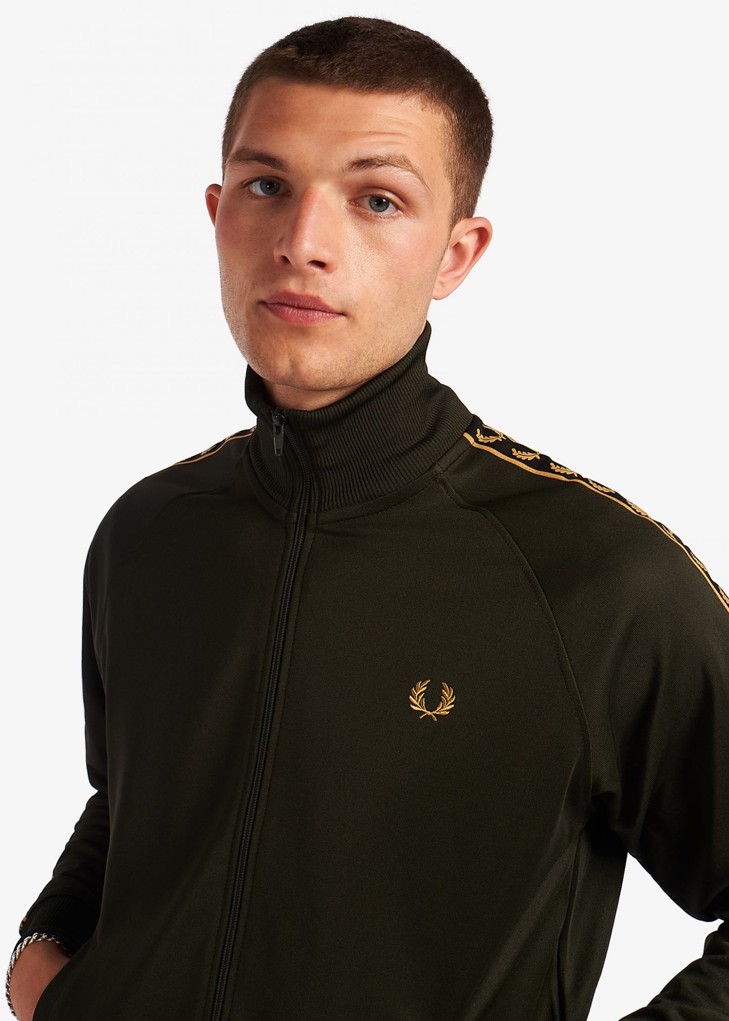 Gold tape track jacket - hunting green